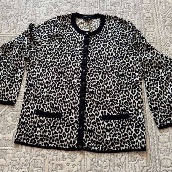 LANDS’ END Supima Cotton Animal Print Button Down Cardigan Sweater Plus Size 1X - Picture 2 of 10